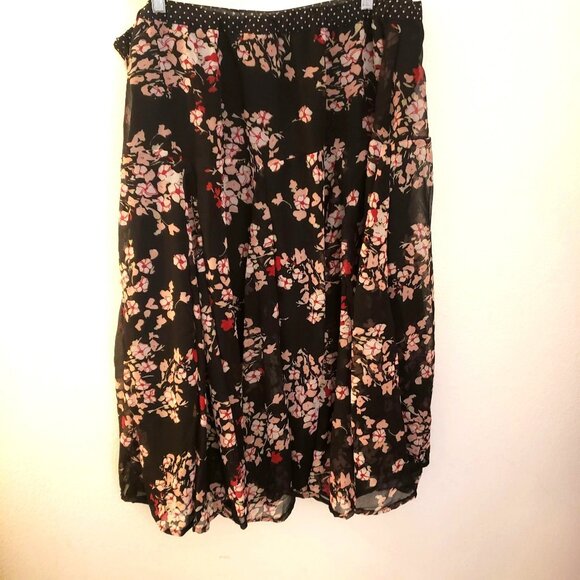 Mlle Gabrielle Polka-dot Trimmed Floral Print Chiffon Midi Skirt Size 20W EUC - Picture 6 of 9
